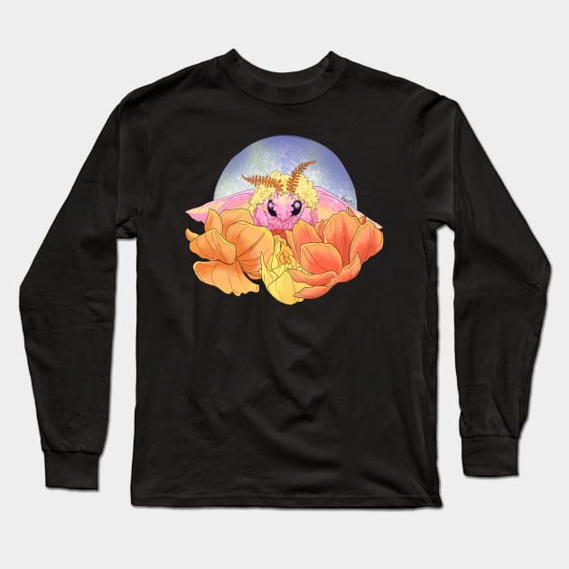 Rosy Maple Moth Long Sleeve T-Shirt by Lustrous Art & Design